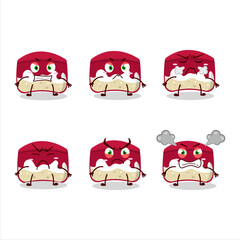 Cherry cake cartoon character with various angry expressions