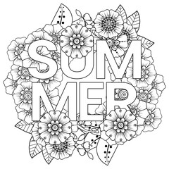 Hello Summer banner template with mehndi flower