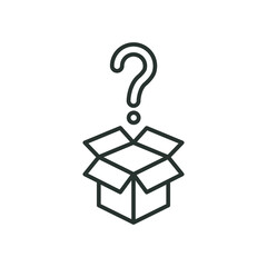 Mistery box line icon. Simple outline style. Carton, open, magic, mark, pictogram, question, mark, secret concept. Vector illustration isolated on white background. Thin stroke EPS10.