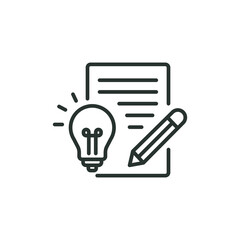 Brief line icon. Simple outline style. Concise, succinct, pencil, page, light bulb, abbreviated concept. Vector illustration isolated on white background. Thin stroke EPS 10.