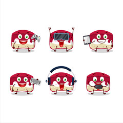 Cherry cake cartoon character are playing games with various cute emoticons