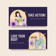 Twitter template World Eating Disorders Action Day concept,watercolor style