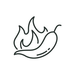 Fototapeta na wymiar Chili peppers fire line icon. Simple outline style. Flame, pictogram, black, burn, capsicum, hot, bonfire, spicy concept. Vector illustration isolated on white background. Thin stroke EPS 10.