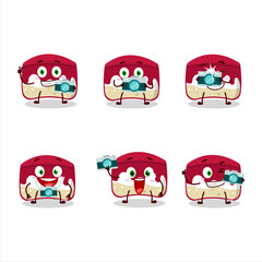 Photographer profession emoticon with cherry cake cartoon character