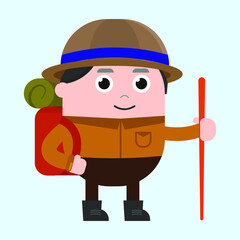 cute boy hiking adventure icon illustration vector graphic