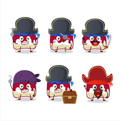 Cartoon character of cherry cake with various pirates emoticons