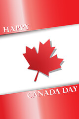 Happy Canada day greeting card. Text and Canadian flag color. EPS10 vector illustration.