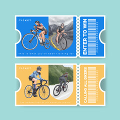 Fototapeta premium Ticket template with world bicycle day concept,watercolor style