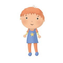 Cute little cartoon boy isolated on white background. Vector illustration.