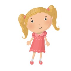 Cute little cartoon girl isolated on white background. Vector illustration.