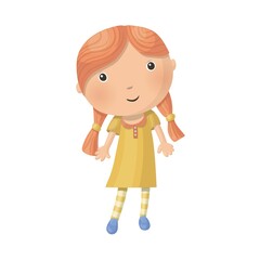 Cute little cartoon girl isolated on white background. Vector illustration.