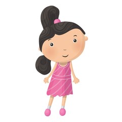 Cute little cartoon girl isolated on white background. Vector illustration.