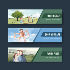 Banner template with father's day concept,watercolor style