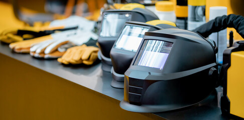 Lineup is protective mask for welder, uniform with forced air purification and automatic light...