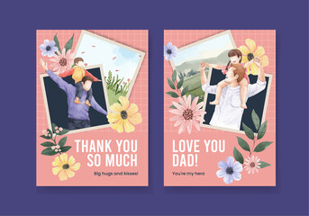 Card template with father's day concept,watercolor style