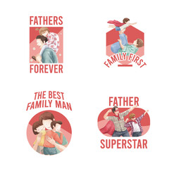Card template with father's day concept,watercolor style