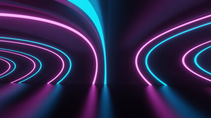 Futuristic abstract blue neon pink circle glow glow tunne