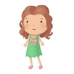 Cute little cartoon girl isolated on white background. Vector illustration.