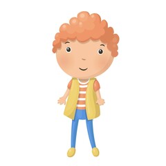 Cute little cartoon boy isolated on white background. Vector illustration.