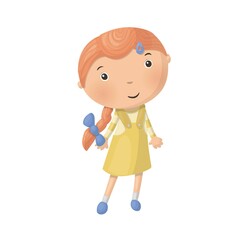 Cute little cartoon girl isolated on white background. Vector illustration.