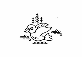 Obraz premium Flying bird in nature line art illustration