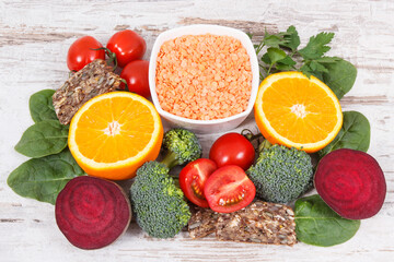 Healthy nutritious food as source folic acid, minerals, vitamin B9 and dietary fiber