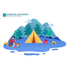 camping on the forest summer vacation