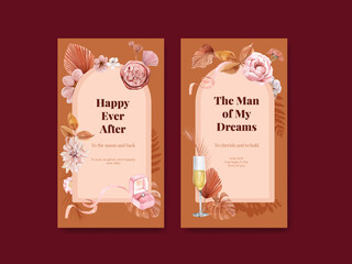 Instagram template with happiness wedding concept,watercolor style