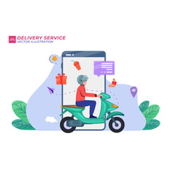 Young Man carry parcels to Delivery truck on GPS map laptop screen background. Order Tracking concept. Vector illustration flat design style.
