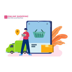 Online shopping concept, People buying products in the online store flat vector illustration