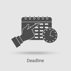 The Deadline and time control icon.The concept of time management, business control and teamwork.Vector illustration of the thin line icon.Black on a white background.Glyph effect.