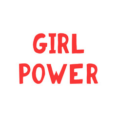girl power lettering. poster, banner, card, label, sticker. sketch hand drawn doodle style. vector minimalism. red white.