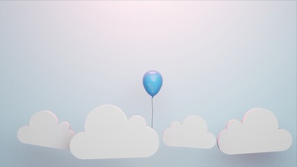 Single balloon rising above the clouds