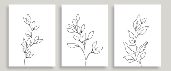 Abstract Flowers Line Art Prints Set. Modern Minimalist Single Line Art, Flowers, Aesthetic Contour. Great for Poster, Prints, t-shirt, Wall Art, Logo, Banner. Set of 3 Creative Minimalist Prints.