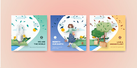 Banner template with World Environment Day concept,watercolor style
