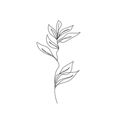 One Line Drawing Vector Leaves Branch. Botanical Modern Single Line Art, Aesthetic Contour. Perfect for Home Decor, Wall Art, Posters, Tote bag or T-shirt Print, Sticker, Mobile Case, Social Media.