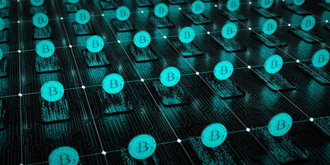 digital concept bitcoin. 3d rendering.
Block chain, digital code chain. 