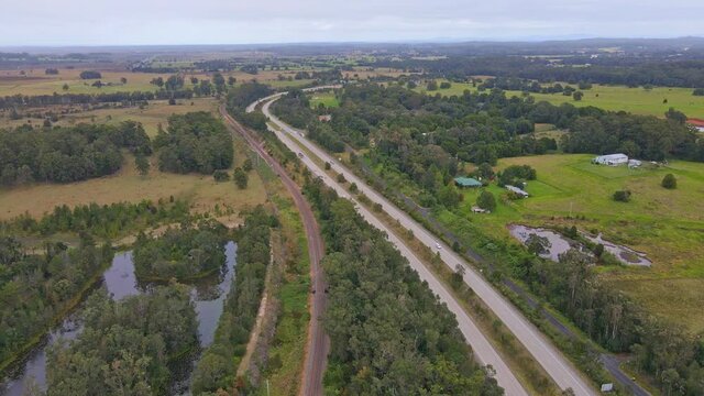 Panoramic View Of Pacific Highway And Middle Brother National Park At New South Wales In Australia. aerial