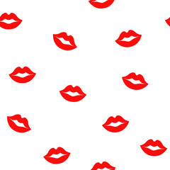 Seamless pattern of red lips on white background