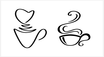 Coffee or tea cup icon isolated on white. Doodle hand drawn line art. Hot drink. Beverage symbol. Vector stock illustration. EPS 10