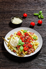 Italian pasta bake with tomatoes and mozzarella