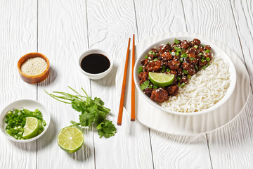 Cauliflower wings with teriyaki sauce, top view
