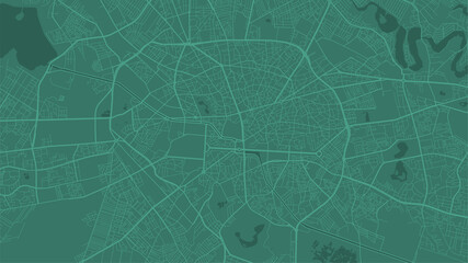 Green Bucharest City area vector background map, streets and water cartography illustration.