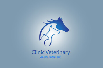 Logo horse dog and cat. Veterinary business icon logotype identity id card vector image graphic design element line art silhouette minimalistic art
