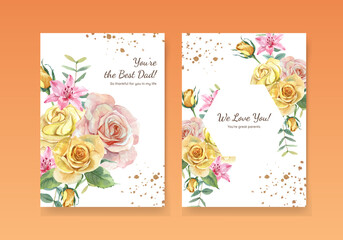 Thank you card template with father's day concept,watercolor style