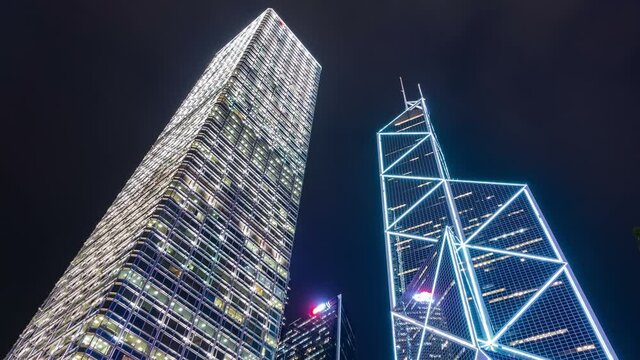 Modern office buildings in Central Hong Kong, timelapse.