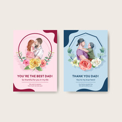 Thank you card template with father's day concept,watercolor style
