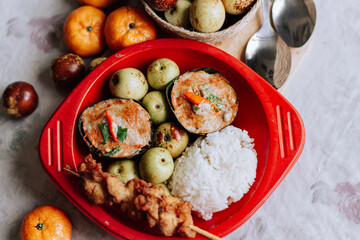 top view Steamed Curried Fish or Haw Moak, a traditional Thai local delicacy
