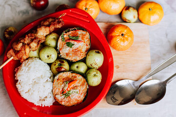 top view Steamed Curried Fish or Haw Moak, a traditional Thai local delicacy