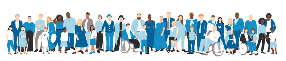 Multicultural group of mothers and fathers with kids. Flat vector illustration.